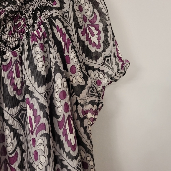 SILK Off The Shoulder Women’s Size 14 Peasant Top Grey Purple - Picture 6 of 11